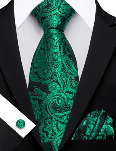 Image of Barry.Wang Men Ties Paisley Woven Silk Necktie Set with Pocket Suqare Cufflinks Formal