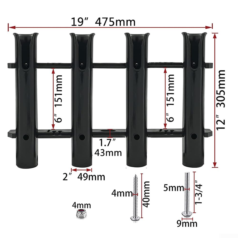 Supporto per canna da pesca a 4 montanti per barca e yacht, in plastica resistente, con viti, compatto per attrezzatura da pesca kayak, 475 x 305 mm