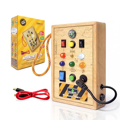 Image of Interactive Plug-in (Rechargeable), Montessori Busy Board for Toddlers 1-5 Years, Sensory Board with Lights & Switches, Fine Motor Skills Activity Board, Screen-Free Travel Toy, BIS Certified