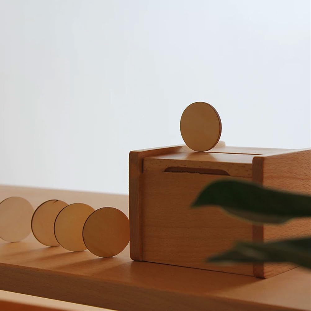 Montessori-Münzfallbox mit Holzscheiben, Spielzeug zur Förderung der Feinmotorik und Hand-Auge-Koordination für Kleinkinder 15-16 Monate