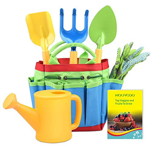 NOUVCOO Gartenwerkzeug Kinder,7 PCS Little Gardener Tool Toys - Eine Gießkanne, Eine Schaufel, Einen Rechen, Eine Gabel, Gartenhandschuhe für Kinder und EIN Wunderschönes Heft NC27