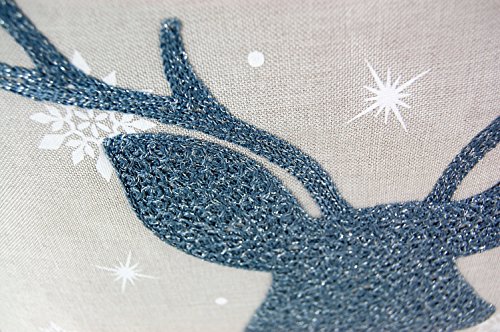 Quadratisch Polyester Tischdecke 85 x 85 cm hellgrau weiß eisblau Stickerei 'Hirsch' Weihnachten Weihnachtsdeko Weihnachtstischdecke Mitteldecke Tischdeko
