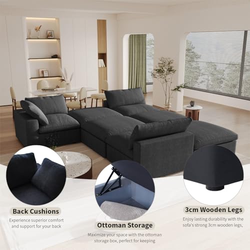 Cloud Modular Sectional Sofa Couch,120.45" V Shaped Convertible Couches for Living Room,Minimalist Deep Sofa Couches,Sofa Covers Washable&Replaceable