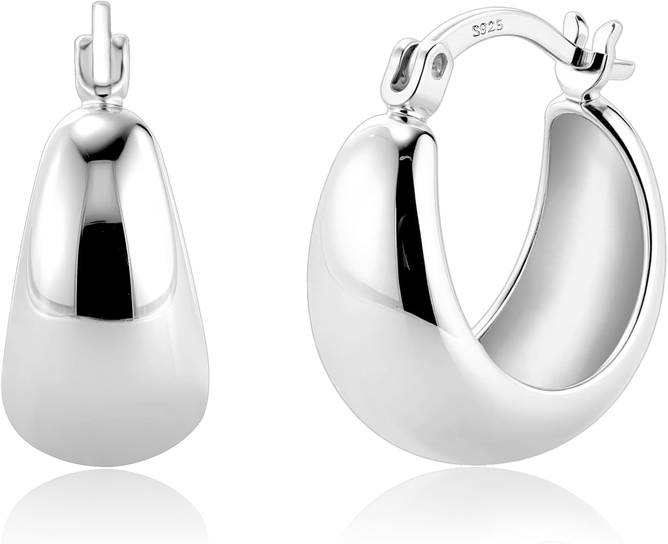 KISSPAT Sterling Silver Chunky Hoop Earrings for Women Hypoallergenic Thick Huggie Earring Wide Hoops Everyday Hoop Earrings