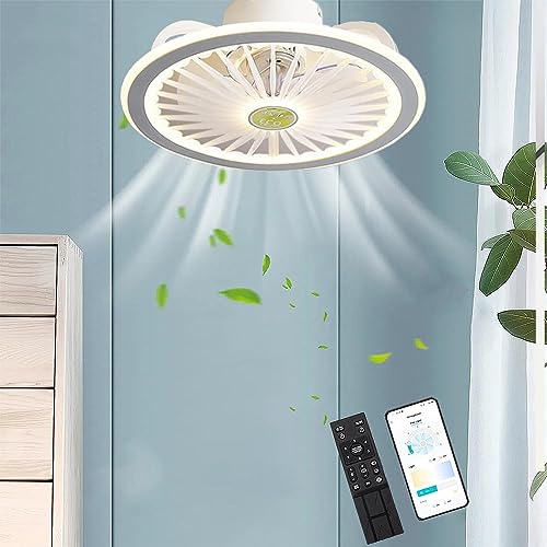 ZEID White LED Ceiling Fan Light 3 Colors Dimmable Recessed Ceiling Fan Wind Velocity Ceiling Fan Light with Remote Control Timing Ceiling Fan Light Modern Fan Light Ceiling for Bedroom, Living Room