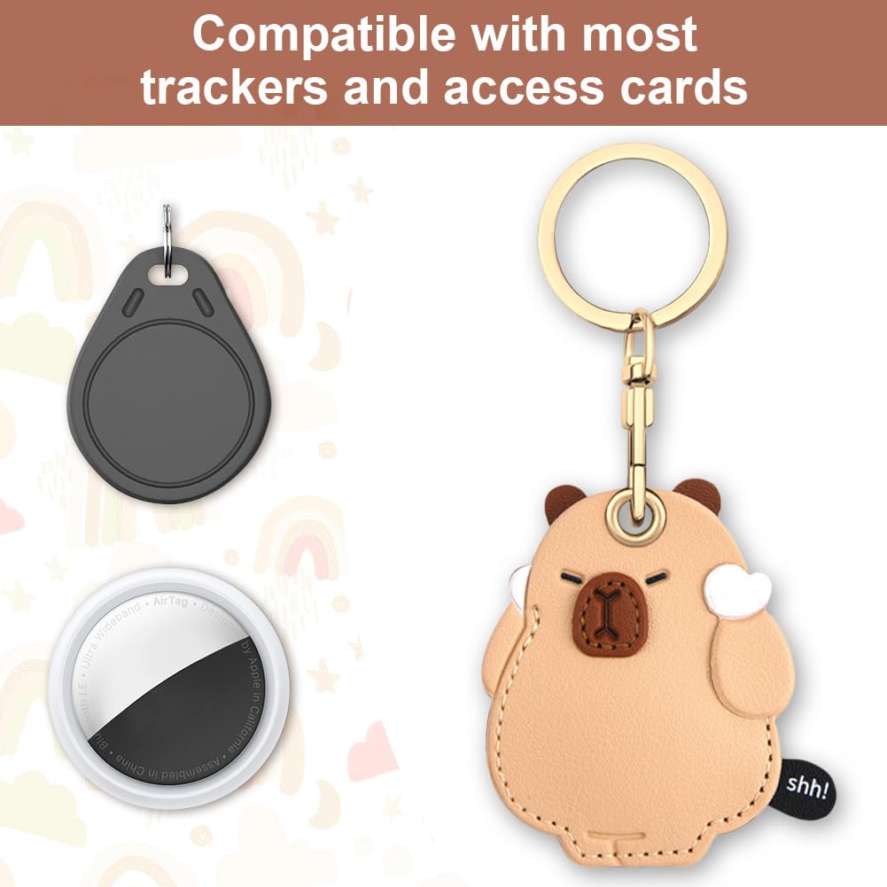 AXFEE 360° Protective Case for Air-Tag, Cartoon Capybara Leather Air Tag Keyring Case For A-pple Air-tag, Holder Case for Air-Tags, air-tag Holder Protective case, Decorations for Key, Bag, Pet — view 5