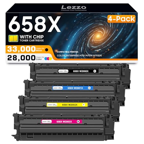 658X Toner Cartridge 4-Pack 658X W2000X W2001X W2002X W2003X Toner Replacement for HP 658X 658A Toner for Color Enterprise M751 M751n M751dn Printer (Black Cyan Yellow Magenta)