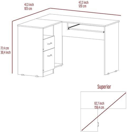 Miniatura 9 de Escritorio en forma de L Bradford, estante para teclado, roble ahumado