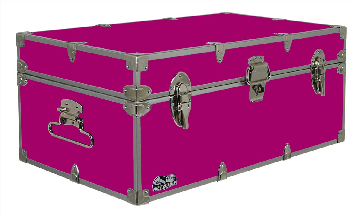 C&N Footlockers#1 Trunk for Summer Camp - Only STEEL Trunk on Amazon - Happy Camper Storage Trunk - Durable Chest with Lid Stay - 32 x 18 x 13.5 Inches (Pomegranate)