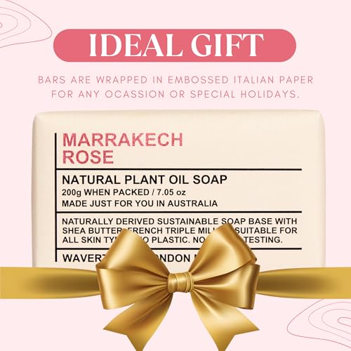 Image of Wavertree & London Marakech Rose Scented Natural Soap Bars (2 Bars), 7oz Moisturizing French Triple Milled Soap enriched with shea butter - Plant Oil Bath & Body Soap Bars [100% Naturally derived]
