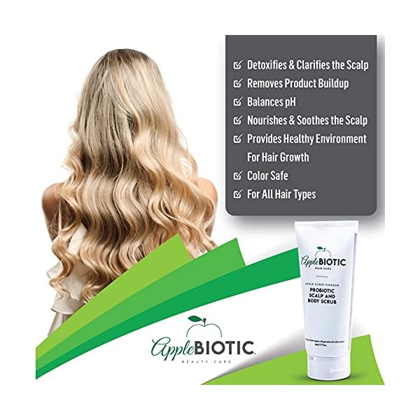 Scalp-Exfoliating-Scrub-Dry-Scalp-Treatment-Gentle-Scalp-Exfoliator-with-ACV-Moisturizes-and-Relieves-Itchy-Flaky-Skin-Hair-Scrub-Scalp-Cleanser-for-Build-Up-Healthy-Hair-Growth Applebiotic Scalp and Body Scrub - Body, Hair & Face Scrub with Sugar, Green Tea & Coconut Oil to clarify & remove product buildup, 6 oz