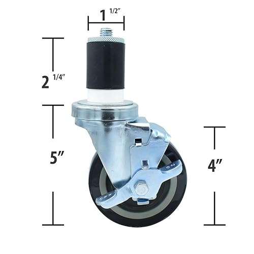 Miniatura 2 de BK Resource s 4" poliuretano 1-58" ruedas giratorias de vástago expansible, juego de 4, NSF, freno de bloqueo superior, capacidad de 300 libras, No
