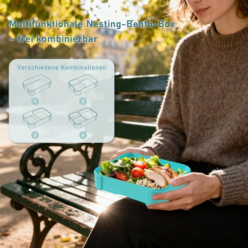 Swkien Brotdose Kinder mit Fächern, Auslaufsichere Lunchbox Bento Box Kinder, 1100ml 3 in 1 Jausenbox mit Fächern… – Ansicht 6