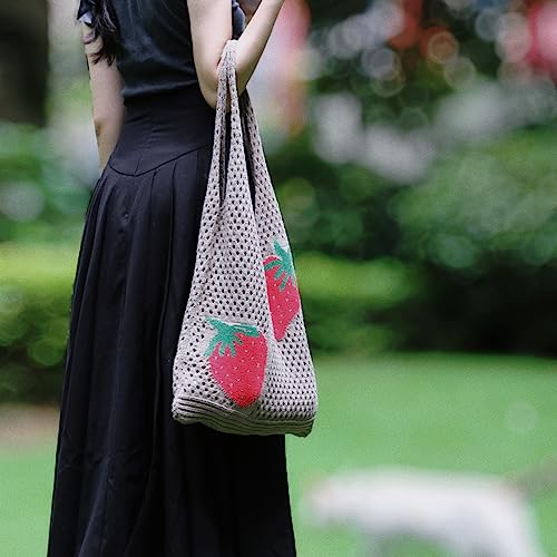 Crochet Bags for Women Crochet Tote Bag Strawberry Pattern Crochet Beach Bags for Women Handbags Knitting Aesthetic4