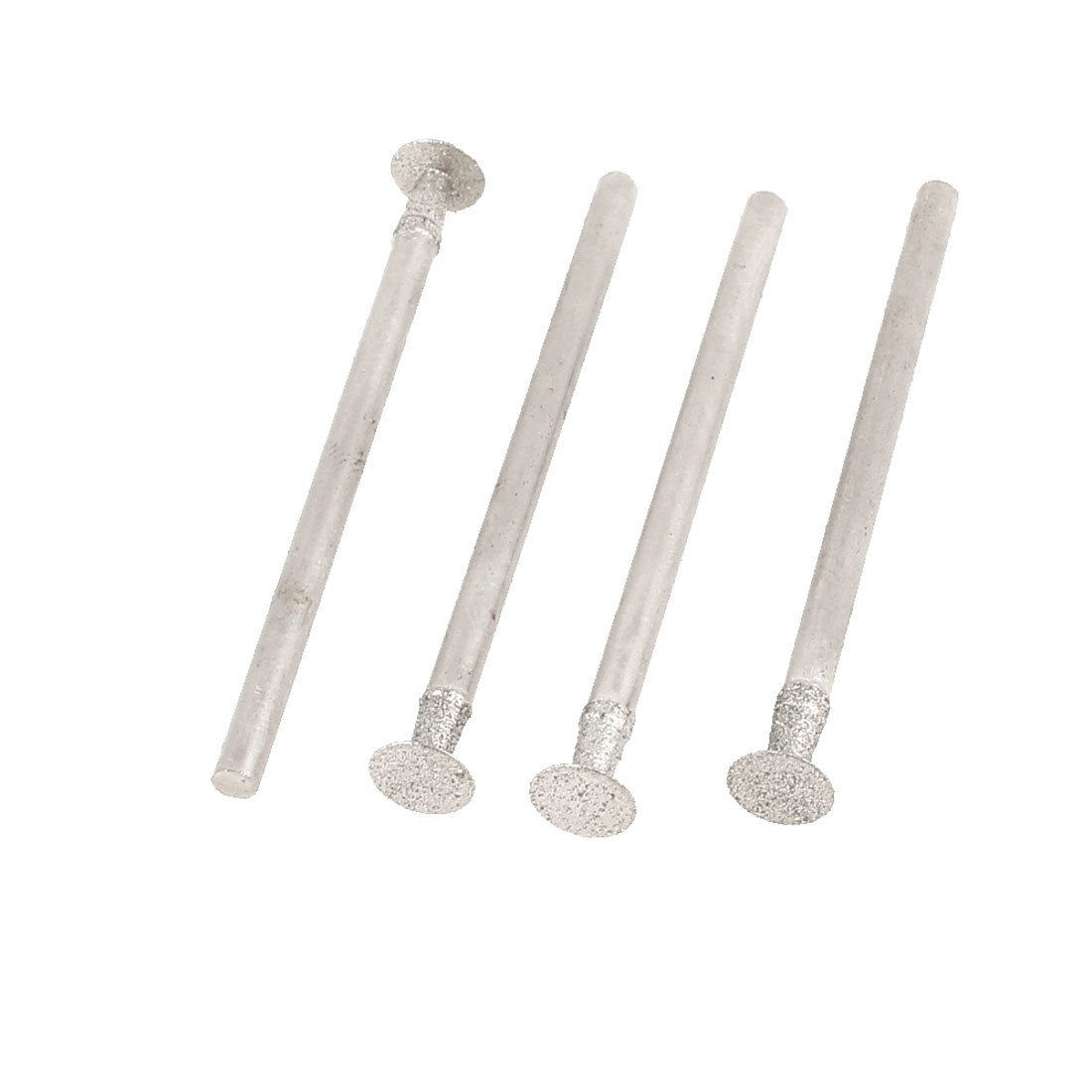 Aexit Silver Tone Abrasives Metallic drill hole Round Flat Tip Shaped T Head Diamond Mounted Point Grinder Buffing Bit Tool 2.35mm x 5mm 4 Pcs Model:59as444qo247