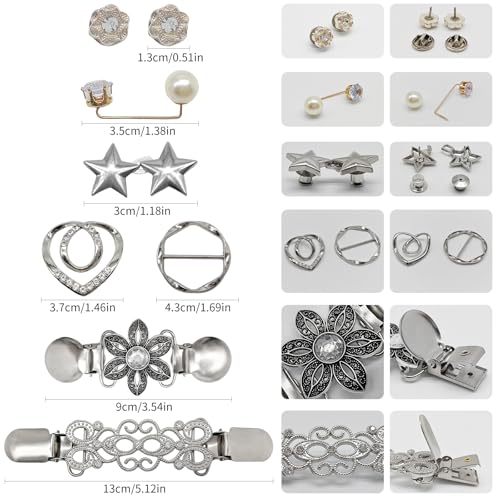 Image of 10Pcs Waist Brooch Pins Dress Back Clips T-shirt Tie Clips Waist Cincher Tightening Waistband Cardigan Clip Vintage Sweater Shawl Clips Decorated Safety Pins Collar Brooch for Women Girls Wearing