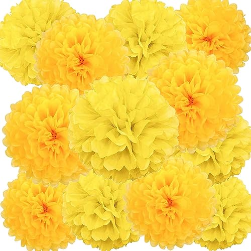 We Moment Zone Pompons Papier de Soie, 12 Pièces Fleur Jaune, Boule de Fleur en Papier pour Fête et Mariage