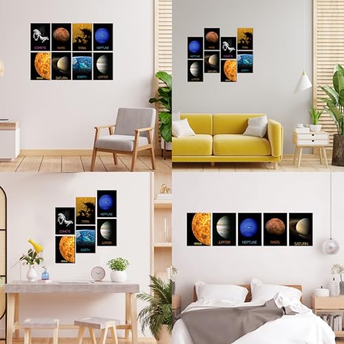 Image of Flybuy Hub Wall Art Posters, 20x30 cm (A4), Self-Adhesive, F-1 Racing Design for Bedroom, Living Room, Office (Solar System Pack of 8)
