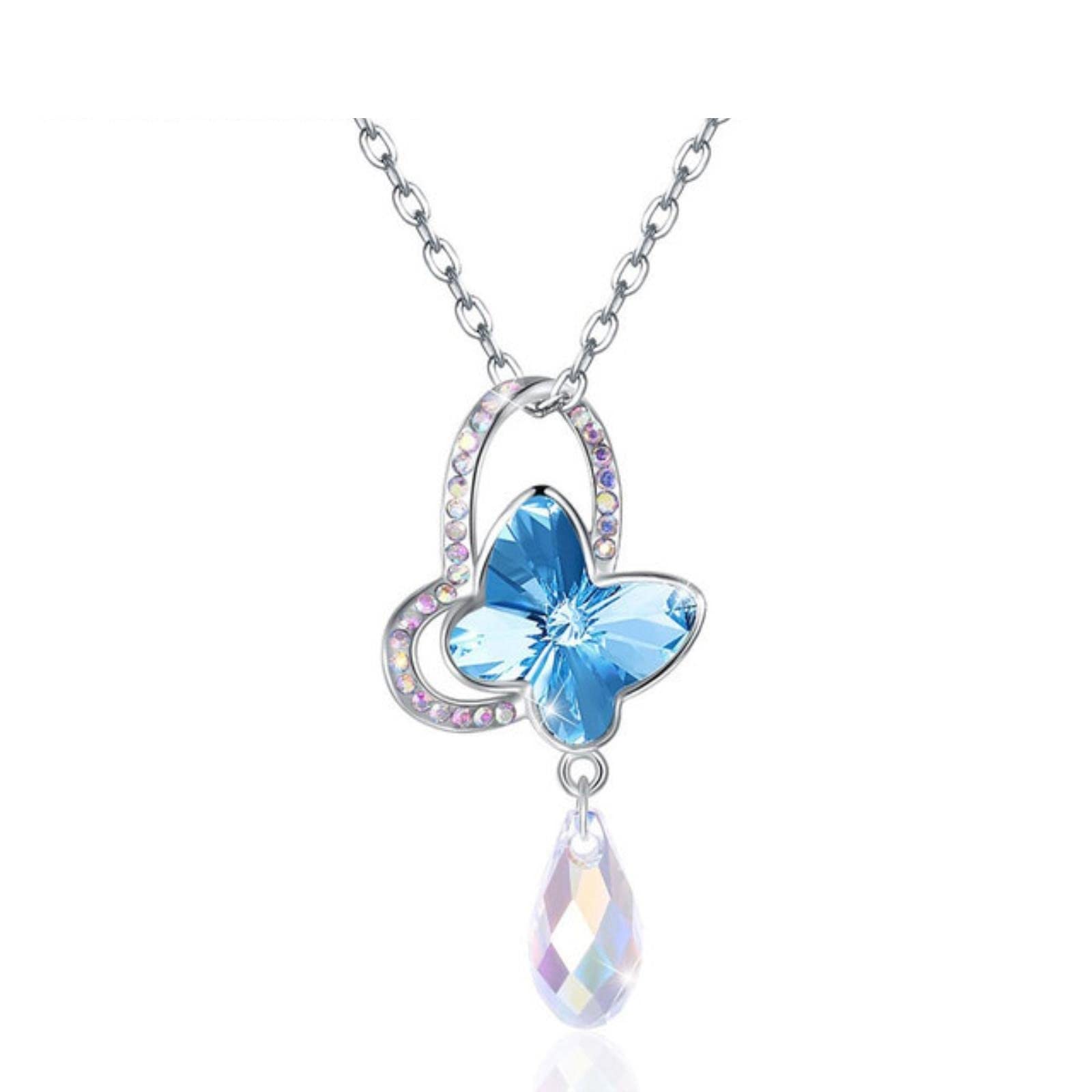 Collar De Plata De Ley 925 Auténtica De Mariposa, Collares De Piedras Preciosas De Cristal Rosa Y Azul Para Mujer, Regalo De Fiesta Con Cadena