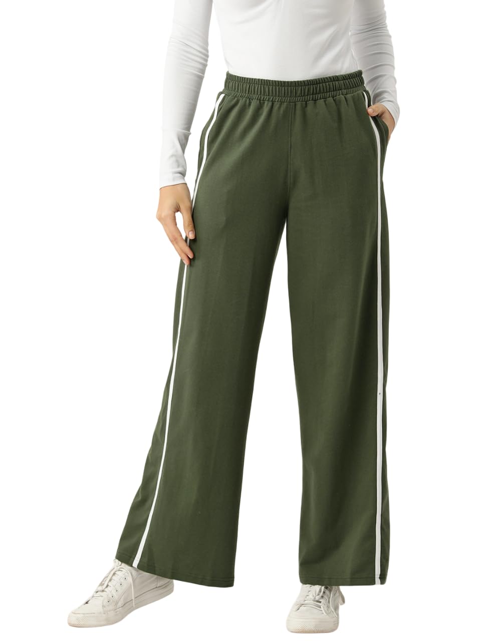 femea Side Cotton Blend Striped Flared Track Pants-picture-29