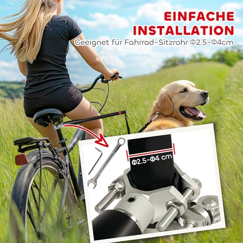 PawHut Fahrradleine für Hunde Hundeleine Einfache Demontage und Installation Fahrrad Hundeleine für Radfahren, Fahrrad, Joggen, Training, Schwarz