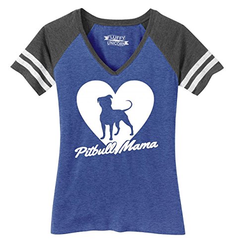 Ladies Game V-Neck Tee Pitbull Mama Tee Pitt Bully Dog Lover Gift Tee Heathered True Royal Heathered Charcoal L