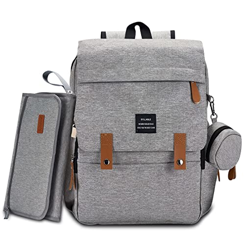 Image of Diaper Bag Backpack with Portable Changing Pad, Pacifier Case and Stroller Straps Gray