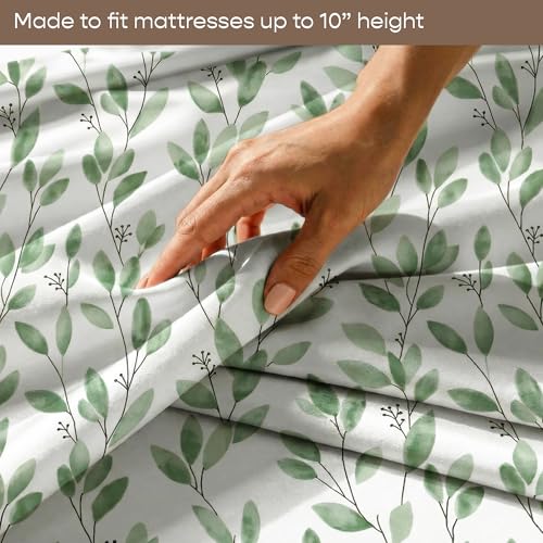Image of SleepyCat 200TC Percale Fitted Sheets with 2 Pillowcases | 100% Breathable Cotton Bedsheet | Cool & Crsip Feel | 360 Elastic Grip for Easy Tuck| Ever Green, King Size, 78x72 Inch