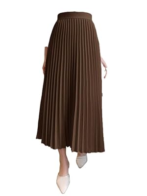 Solid Color Elegant Pleated Long Skirt Womens Basic Versatile Trendy Skirt