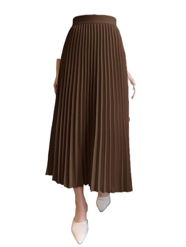 Solid Color Elegant Pleated Long Skirt Womens Basic Versatile Trendy Skirt