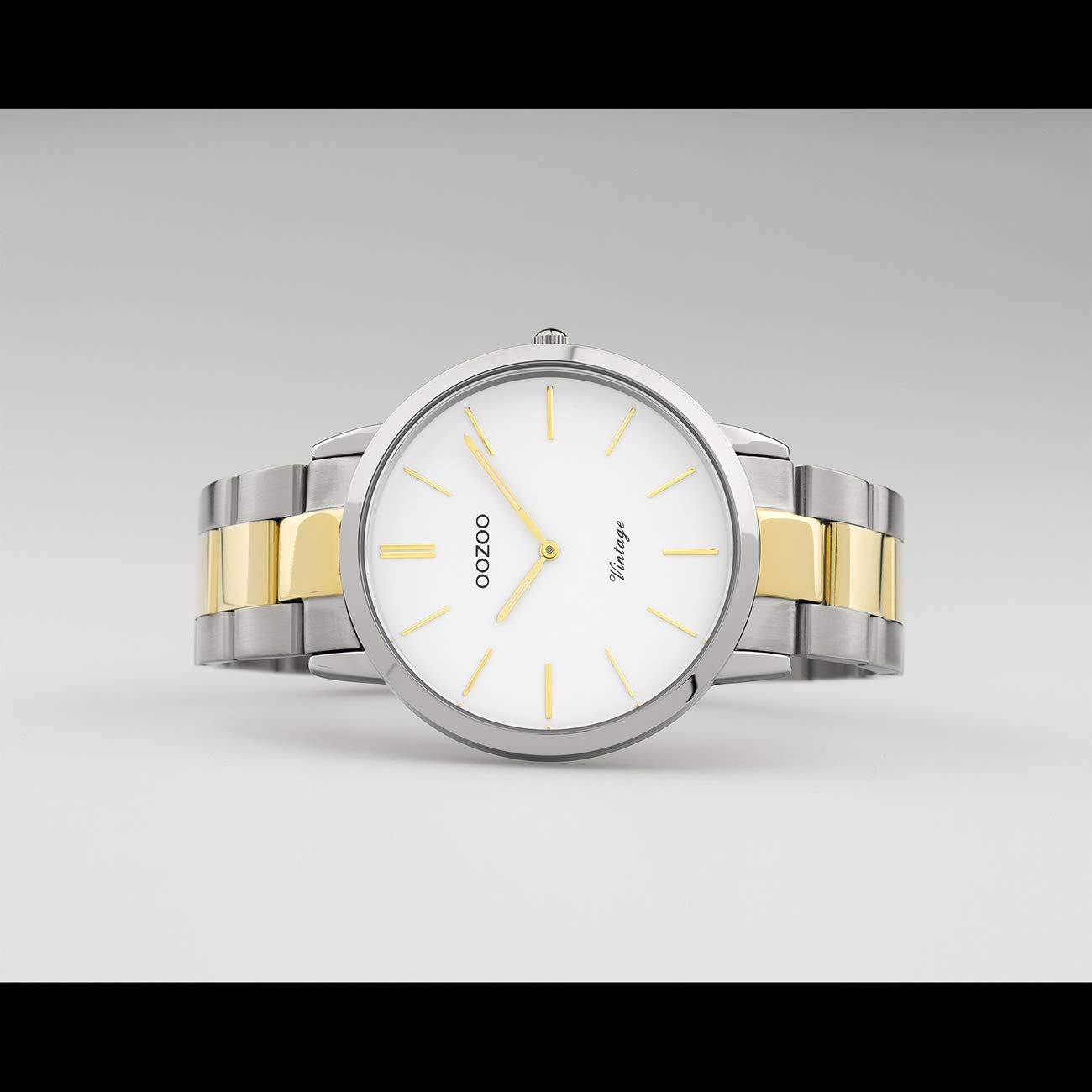 Oozoo Reloj de pulsera unisex, plata y oro, cuarzo, C20101, vintage, fino, acero inoxidable, UOC20101