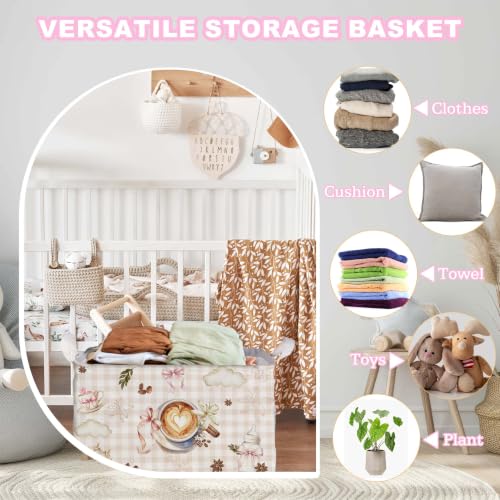 Image of A Baby Is Brewing Baby Shower Decorations,Pink Coffee Storage Baskets,Coffee Nursery Decor,Large Square Canvas Laundry Hamper With A Waterproof PE Coating, Foldable Kids Toy Clothes Bins for Bedroom