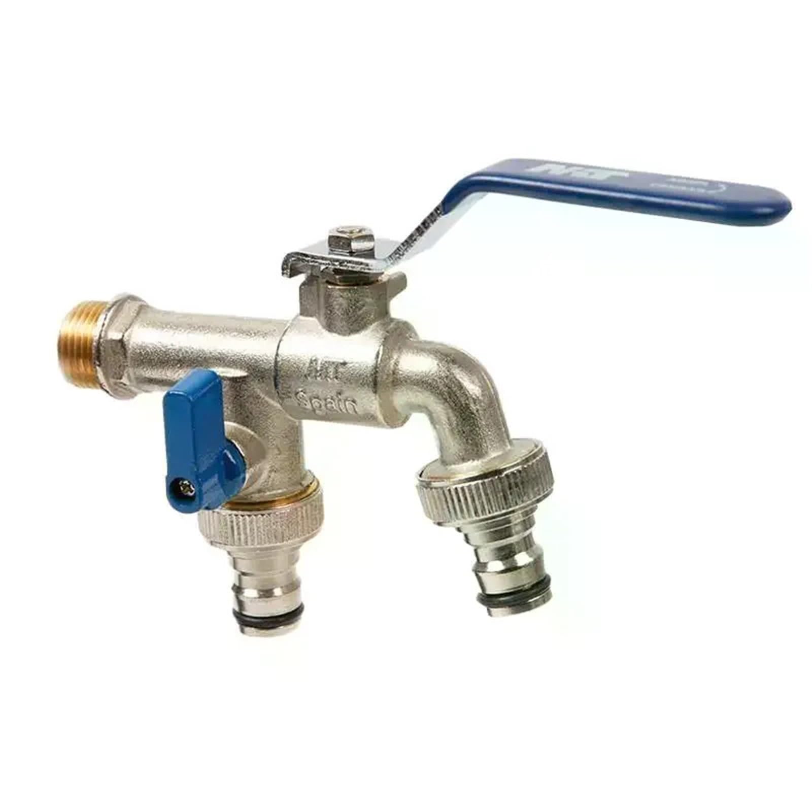 Adattatore for Serbatoio IBC Connettore for Tubo da Giardino da 1/2 3/4 Pollici 2 uscite(Blu)