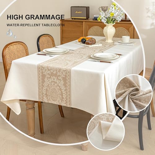 Linen Tablecloths for Rectangle Tables,About 8 FT Table Cloth Advanced Waterproofing Technology for Dinningroom,Farmhouse