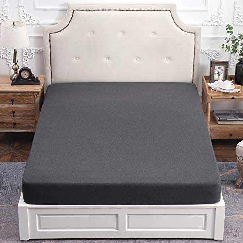 Pure Era Jersey Knit Cotton Fitted Bottom Sheet Only (No Flat Sheet Or Shams) Deep Pocket Up To 15" To 20" Ultra Soft Comfy Breathable Charcoal Grey Queen #TOP4