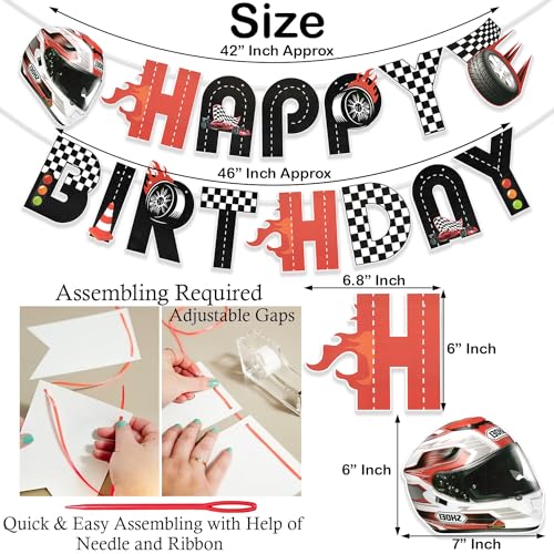 Image of Rozi Decoration Racing Theme Birthday Decoration Kit with Balloon Arch, Foil Bike Balloon, Happy Birthday Paper Banner and Black Red White Latex Balloons - 73 Pieces Party Decoration Set