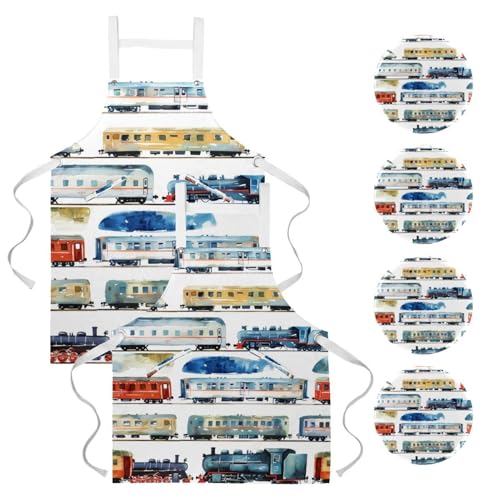Tablier de serveuse aquarelle train idéal pour la pâtisserie et le nettoyage de maison