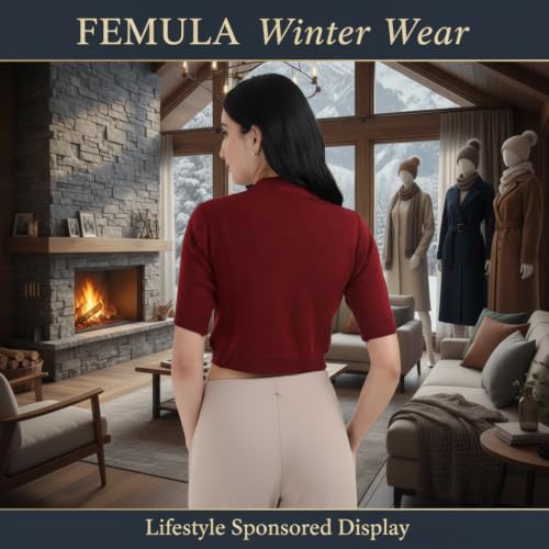 Image of Women Winter Wear V-Neck Half Sleeves Regular Fit Woollen Blouse