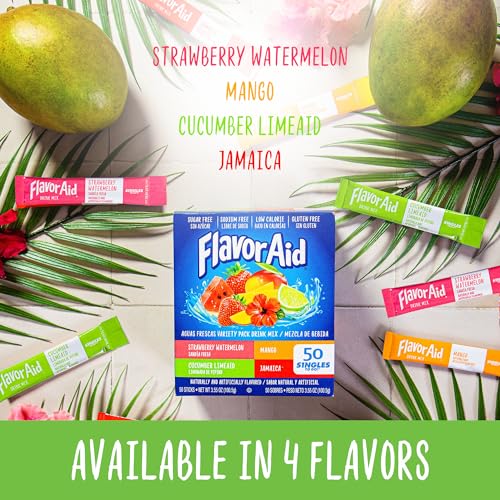 Image of Flavor Aid Aguas Frescas Singles To Go Variety Pack, Powdered Drink Mix, 1 Box (50 Single Servings),3.55 Ounce (Pack of 40)
