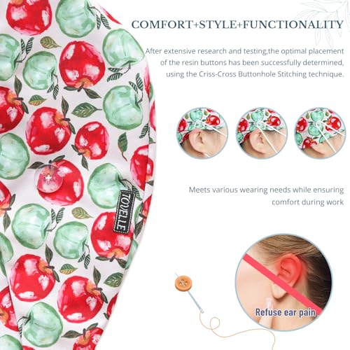 Image of Scrub Caps for Women with Buttons, Classic Surgical Caps | Double-Sided Printed, Adjustable,Long Hours, Sweatbands, Fabric Help Reduce Static Buildup