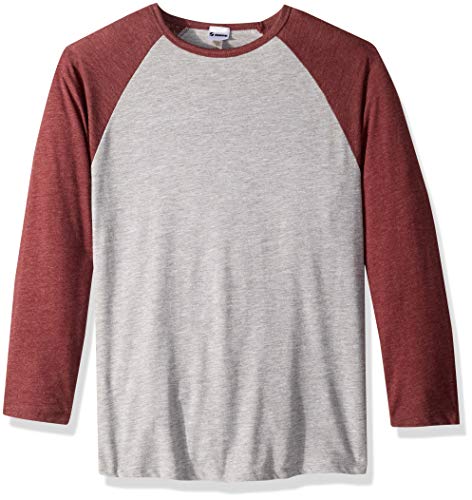 Soffe Men's 3/4 Sleeve Raglan Tee, Athletic Heather/Maroon, Medium