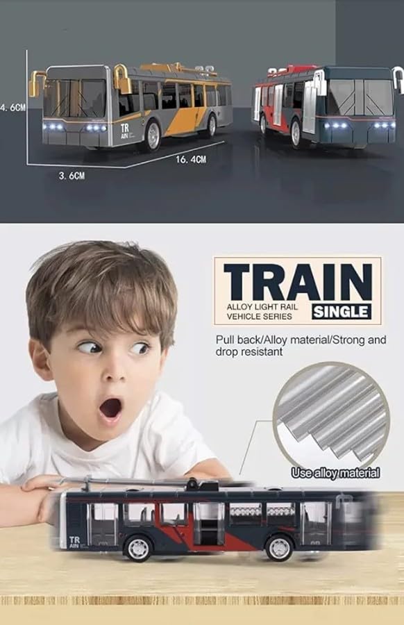Image of SHAKTISM Metal Alloy Pull Back Tram Toy with Light & Music | Die Cast Metro Train Model for Kids | Strong & Drop Resistant Return Trolley Toy for Boys & Girls (Multicolor) 1Pc