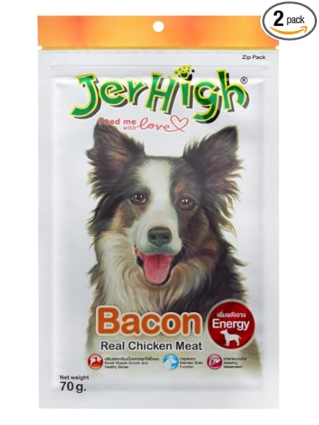 Jerhigh Chicken Dog Treats, Human Grade High Protein Chicken, Fully Digestible Healthy Snack & Training Treat, Free from by-Products & Gluten, Bacon 70gm (2X 70g) Sold by DogNCats