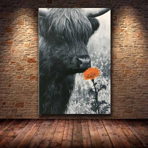 Toile animaux déco rustique fleurs de vache grand format 80x120cm - 4