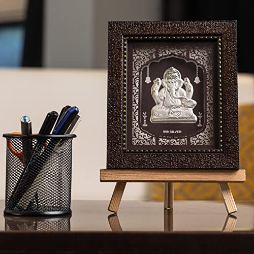 Image of Hem Jewels Pure Silver Lord Ganesh Frame For Gift & Home Decor (7.5x6.5 Inch)
