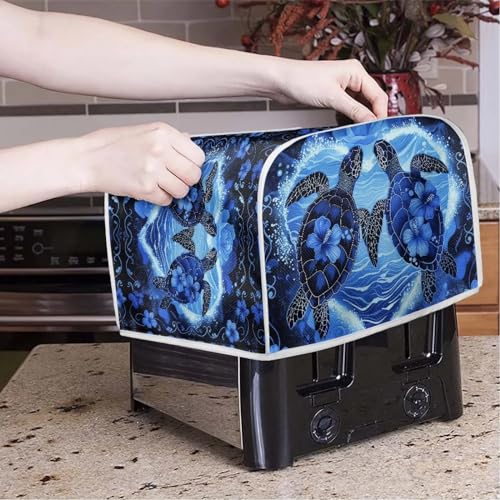 Image of Talayituse Turtle Hibiscus Print 2 Slice Toaster Covers Dust Protection Bread Maker Covers Toaster Oven Cloth Cover Kitchen Accessories Washable Appliance Cover with Handle