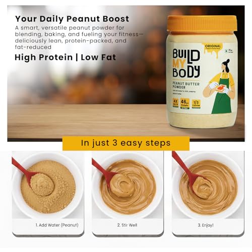 Image of Build My Body | BMB - Original Peanut Butter Powder | 46g Protein | Makes 500g Peanut Butter Spread | Classic American Taste | No Preservatives | 1 /3 the Calories | 4x Less Fat | Spread, Blend, Mix or Bake | Perfect for Every Protein Fix | 227g