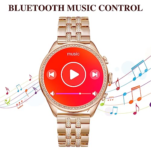 Rose Gold Smart Watch For Women，Ladies Smart Bracelet With Diamonds Stainless Steel Wristband, Elegant Fitness Tracker Pedometer Calorie Sleep Tracking Full Touchscreen For Ios Android Phones #TOP4