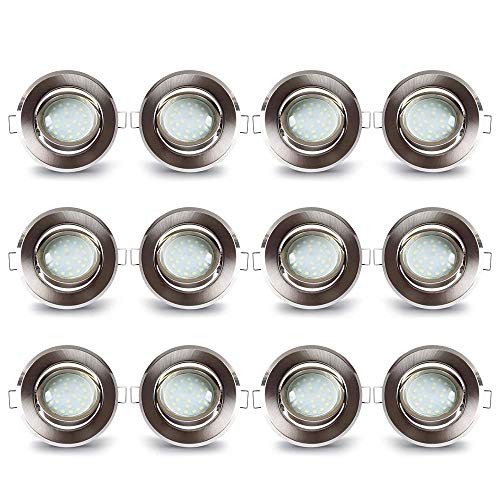 LAMPAOUS Led Einbaustrahler Dimmbar 230V Flach Spots Warmweiss 12er-Set Aluminium Einbauleuchten mit 5 Watt 400lm Led Keramik Modul Einbauspots Deckenspots Deckenleuchten 35mm Einbautiefe Schwenkbar… Cover