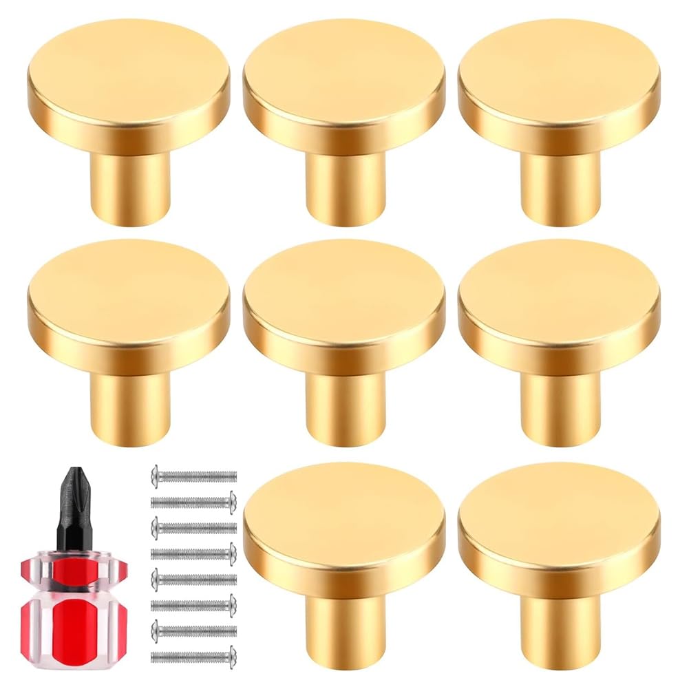 Ctrlzs Gold 8Pcs Cabinet Knobs,Round Dresser Pull Knob Wardrobe Pull Door Handle With 8 Screws Drawer Pulls Kitchen